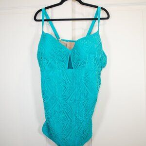 cacique by lane bryant crochet teal tankini with underwire